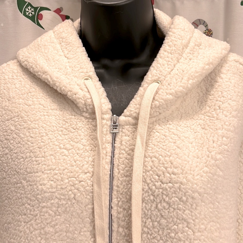 NWT 🥶 FILA CREAM FLEECE 1/2 ZIP PULLOVER HOODED SWEATSHIRT TEDDY JACKET 1X - Picture 3 of 7